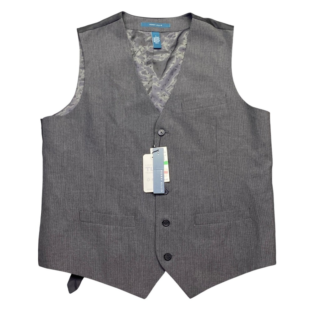 Perry Ellis TLX Travel Luxe Mens Vest Charcoal Grey Dressy Essentials 44SV7407PS